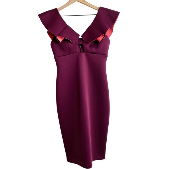 GIANNI BINI RUFFLE V-NECK RAISIN RUST WOMEN MIRANDA DRESS SIZE 8 BRAND NEW - Picture 1 of 5